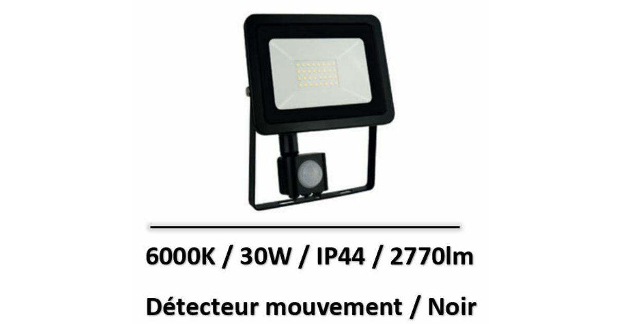 Projecteur LED étanche 30W - Noir avec détecteur - Elexity